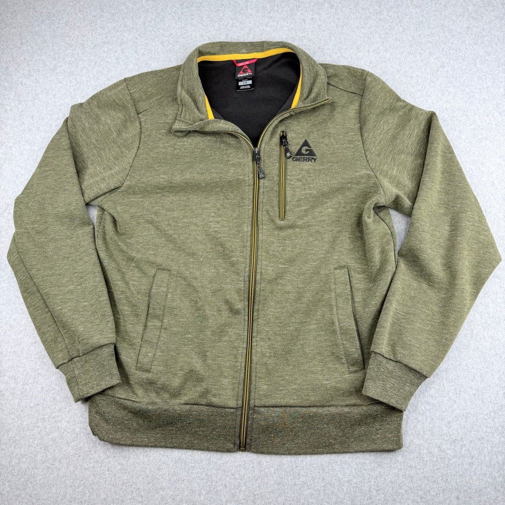 Gerry Mens Full Zip Fleece Lined Jacket Olive Green Heather Mock Neck Large